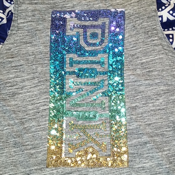 Pink VS heathered grey blinged out tank top Sz S - Picture 8 of 12